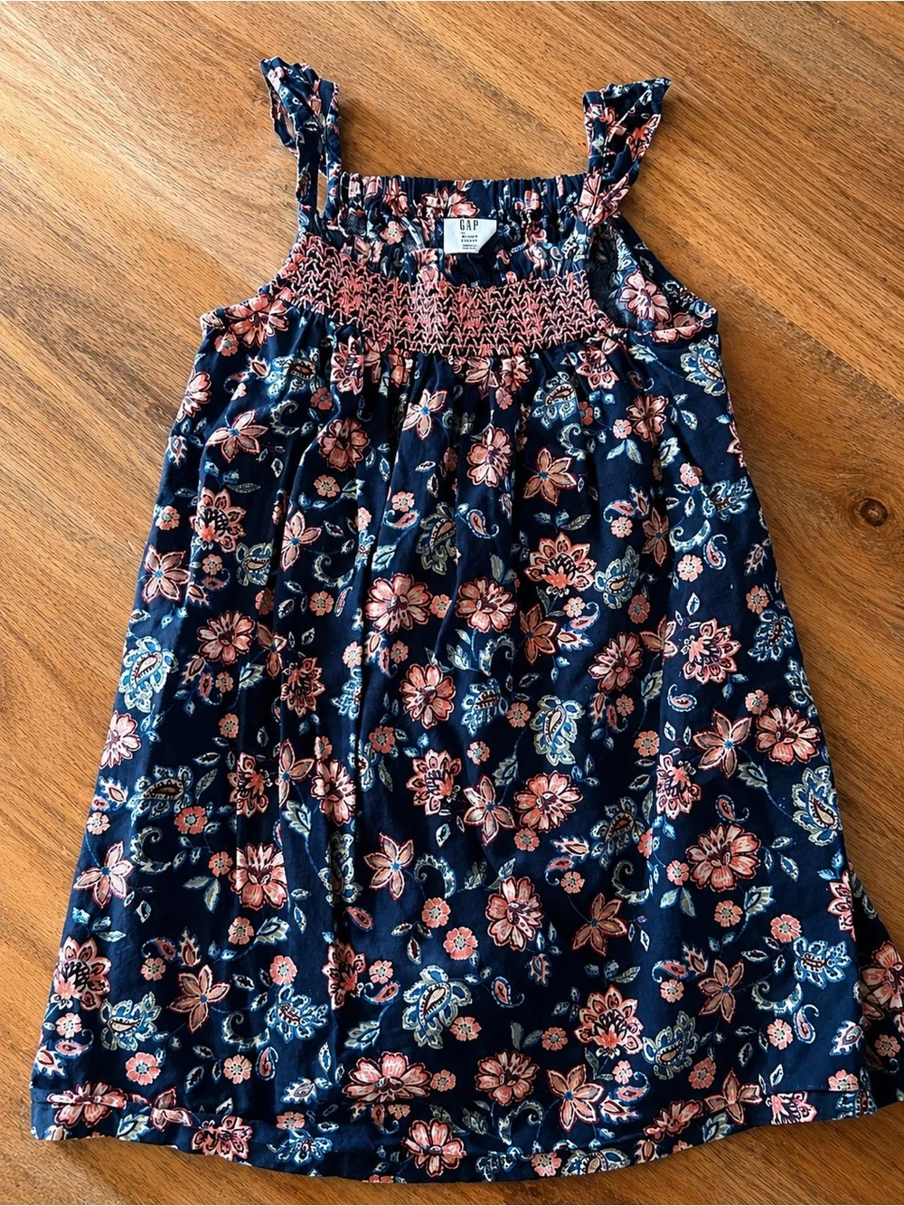 Baby Gap Girls 2Y Navy Floral Smocked Cotton Flutter Sleeve Dress